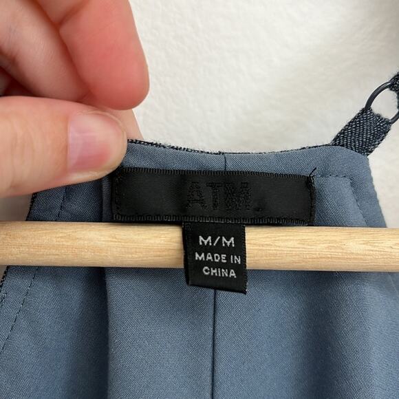 ATM Anthony Thomas Melillo Linen Racerback Metallic Stripe Chambray Dress - Med - Picture 6 of 14